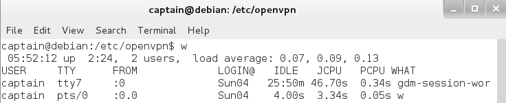 посмотреть uptime с помощью утилиты w