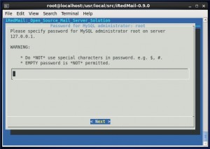установка iredmail (установка пароля в mysql для root)