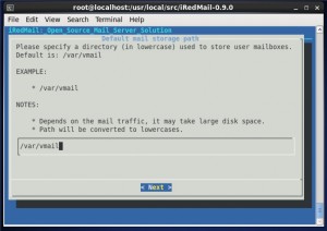 установка iredmail (выбор папки хранения писем)