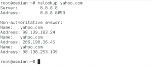 тестируем DNS сервер командой nslookup на примере с yahoo