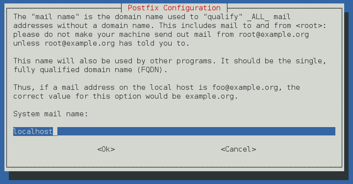 настройка Postfix в Debian, имя для сервера почты