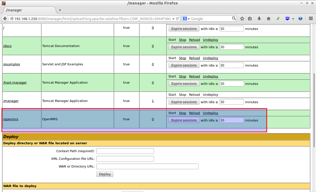 Диспетчер linux. Tomcat Manager.